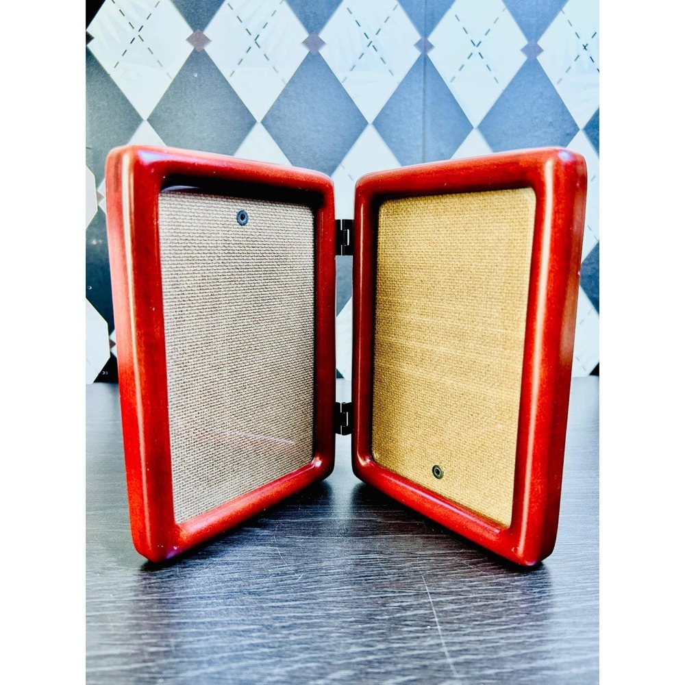 Vintage Bi-Fold, Hinged Teak‎ Wood Double Photo Frame Folding Tabletop Decor - Picture 3 of 17